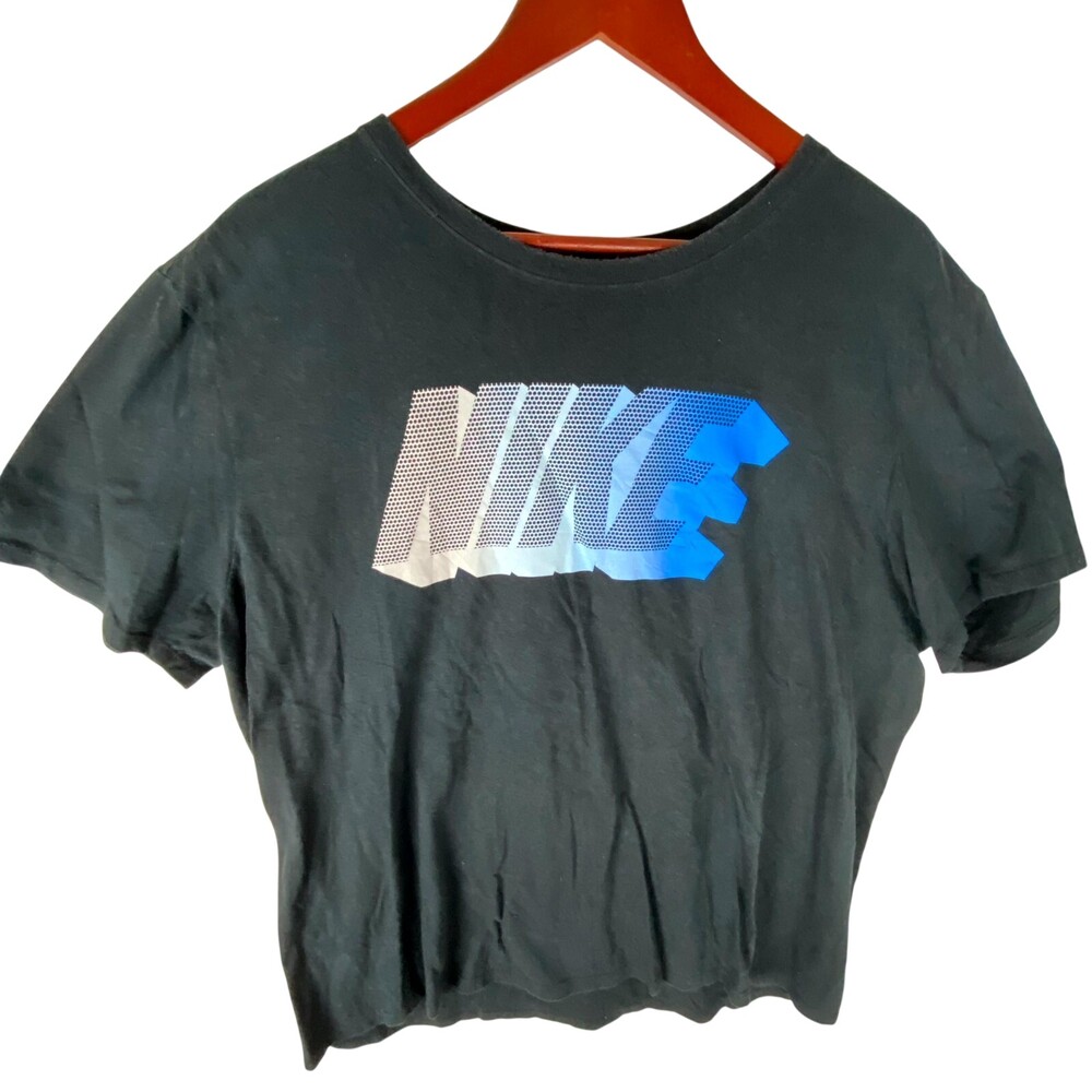 Nike T-Shirt Men's XL Black Graphic Logo Cotton Athletic Cut Round Neck Pullover